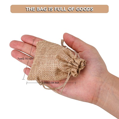 Polyester Imitation Burlap Packing Pouches Drawstring Bags ABAG-R005-9x7-M-1