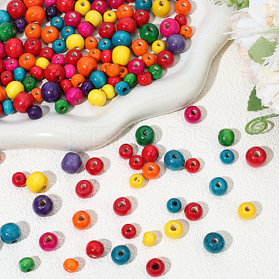 800pcs 3 Styles Dyed Natural Wood Beads WOOD-PA0001-23-1