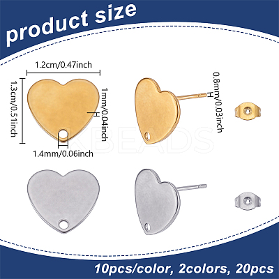 20Pcs 2 Colors Ion Plating(IP) 304 Stainless Steel Stud Earring Findings EJEW-UN0001-75-1