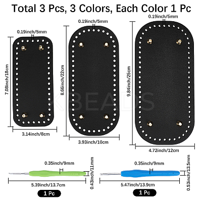 3Pcs 3 Styles PU Leather Knitting Crochet Bags Nail Bottom Shaper Pad DIY-CL0002-15-1
