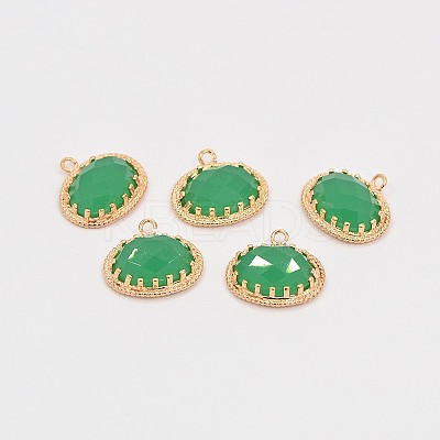 Long-Lasting Plated Golden Tone Brass Glass Oval Charms LS-GLAA-J059-04G-1