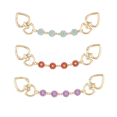 3Pcs 3 Colors Alloy Enamel Flower Link Bag Extender Chains HJEW-YW00098-02-1