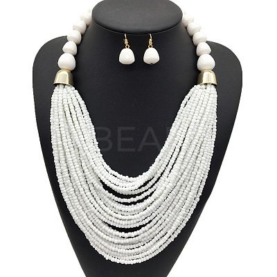 Bohemian Alloy & Resin & Glass Seed Beaded Multilayer Necklaces & Dangle Earrings FS-WG32A45-05-1