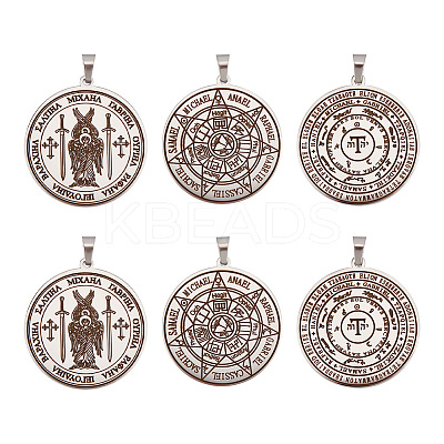 6Pcs 3 Style 304 Stainless Steel Pendants STAS-UN0044-46-1