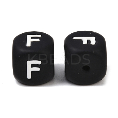 20Pcs Black Cube Letter Silicone Beads 12x12x12mm Square Dice Alphabet Beads with 2mm Hole Spacer Loose Letter Beads for Bracelet Necklace Jewelry Making JX433F-1