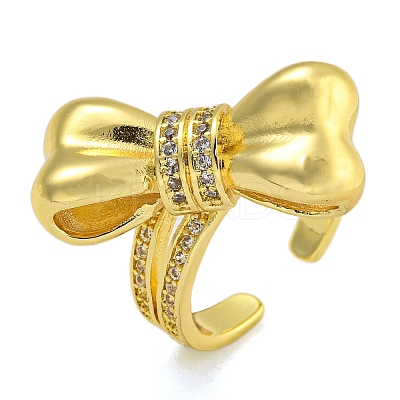 Rack Plating Brass Micro Pave Cubic Zirconia Cuff Rings for Women RJEW-I107-13G-02-1