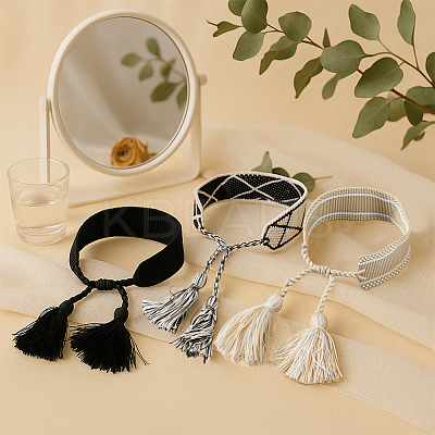 3Pcs 3 Colors Handmade Cotton Cord Braided Bracelets for Women BJEW-GO0002-01-1