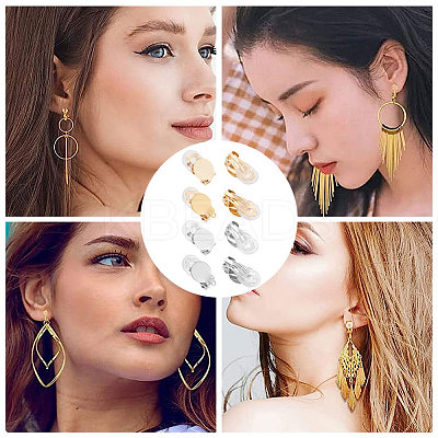 24Pcs 4 Style 304 Stainless Steel Flat Round Clip-on Earring Settings STAS-BBC0002-60-1