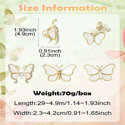 5Pcs 5 Styles Butterfly Alloy Rhinestone Brooches JEWB-CJ0001-33-1