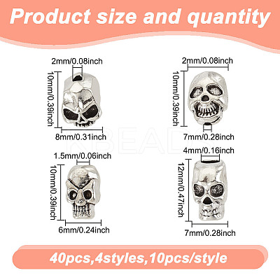 40Pcs 4 Styles Halloween Theme Tibetan Style Alloy Beads FIND-HY0003-85-1
