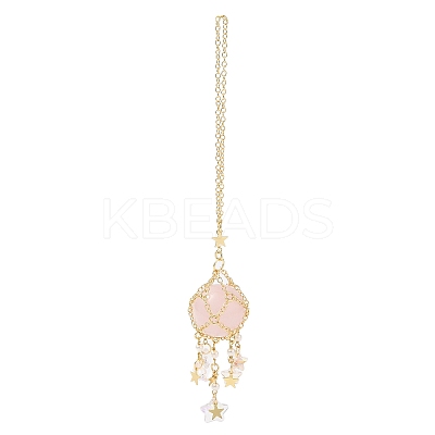 Natural Rose Quartz with Rack Plating Brass Pendants Decorations AJEW-B023-01G-06-1
