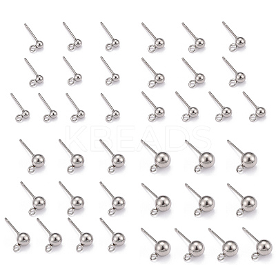 Non-Tarnish 40Pcs 4 Styles 202 Stainless Steel Ball Stud Earring Findings STAS-LS0001-13P-1