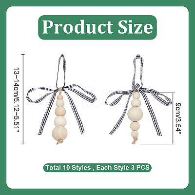 30Pcs 10 Styles Wooden Beaded Pendant Decorations HJEW-AB00736-1