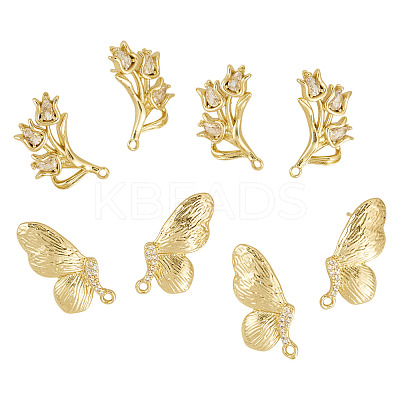 8Pcs 4 Styles Brass Micro Pave Clear Cubic Zirconia Stud Earring Findings KK-TA0002-74-1
