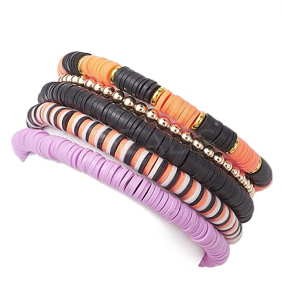 5Pcs Halloween Handmade Polymer Clay & Acrylic Beaded Stretch Bracelets Kit BJEW-TA00480-1