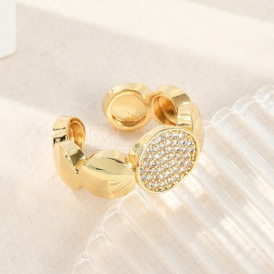 Brass Micro Pave Clear Cubic Zirconia Open Cuff Rings for Women LS-RJEW-M026-01G-01-1