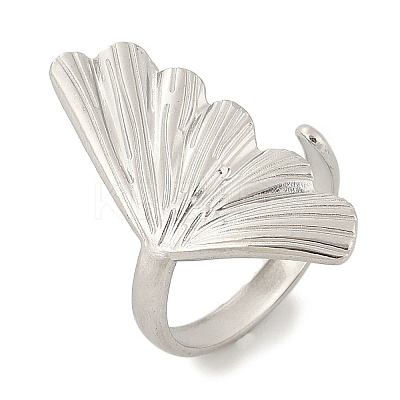 Leaf 304 Stainless Steel Open Cuff Rings for Women RJEW-G338-06P-1