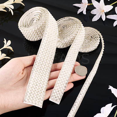 3 Yards 3 Styles Imitation Pearl Hotfix Rhinestone Ribbon Trimming DIY-TA0013-16-1