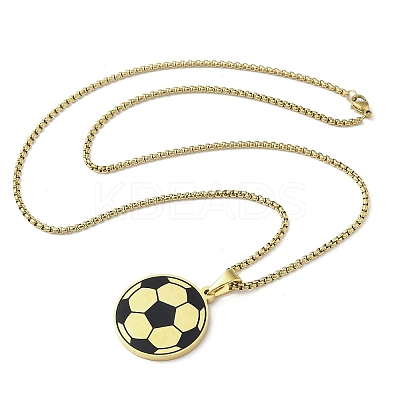 201 Stainless Steel Black Enamel Football Pendant Box Chain Necklaces NJEW-H055-05G-1