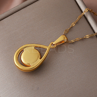 Vintage 304 Stainless Steel & Dyed Synthetic Turquoise Teardrop Pendant Necklaces for Women IA9439-1