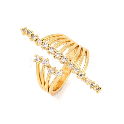 Brass Micro Pave Clear Cubic Zirconia Open Cuff Rings RJEW-U009-08G-03-1