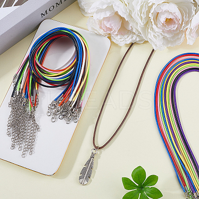 50Pcs 10 Colors Waxed Imitation Leather Cord Necklace Makings AJEW-SP0001-03-1