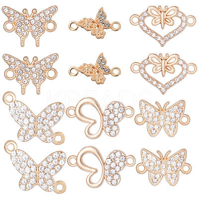 36pcs 6 styles Alloy Crystal Rhinestone Connector Charms ALRI-SC0001-30-1