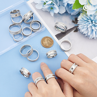 18Pcs 9 Size 201 Stainless Steel Grooved Finger Ring for Men Women STAS-UN0045-60A-P-1