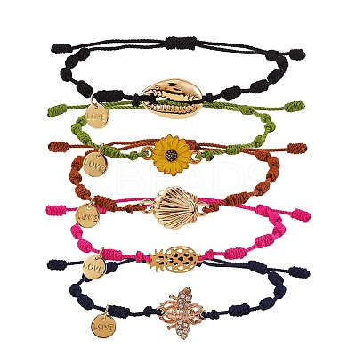 Natural Shell & Flower & Pinapple & Shell & Bee Link Bracelets Set BJEW-SW00029-1