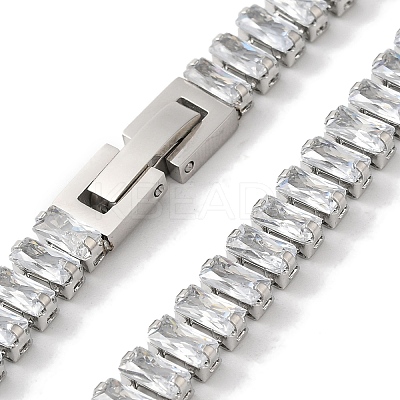 304 Stainless Steel Pave Cubic Clear Zirconia Rectangle Link Necklaces for Women NJEW-Z041-04P-02-1