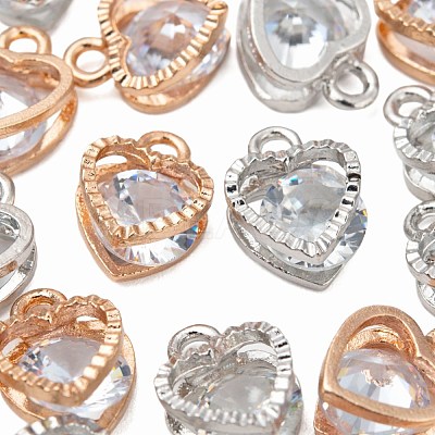 20Pcs 2 Colors Valentine's Day Theme Heart Alloy Micro Clear Cubic Zirconia Charms ZIRC-FS0001-01-1