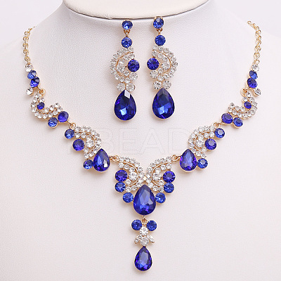 Teardrop & Moon Alloy Rhinestone Pendant Necklace & Stud Dangle Earring FS-WG0A8BD-12-1
