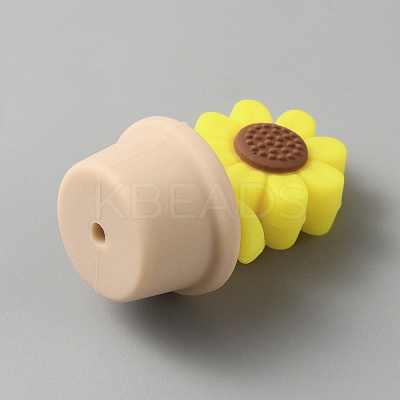 Sunflower Silicone Beads LS-SIL-WH0008-40B-1