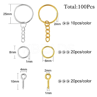 20Pcs 2 Colors Iron Split Key Rings PALLOY-CJ0002-65-1