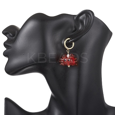 Crab Handmade Lampwork Hoop Earrings EJEW-JE06918-1