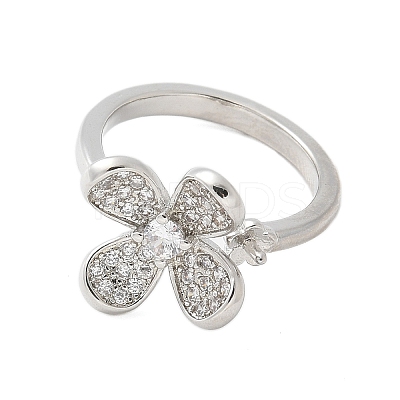 Flower Brass Micro Pave Cubic Zirconia Cuff Cup Peg Ring Settings KK-K297-23P-1