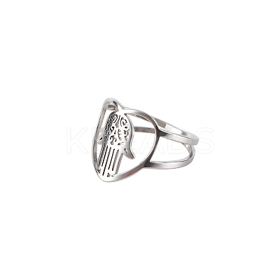 Non-Tarnish Stainless Steel Heart with Hamsa Hand Finger Ring CHAK-PW0001-001B-02-1