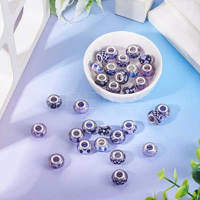 30Pcs Printed Transparent Resin European Beads RESI-TADJ0001-03E-1