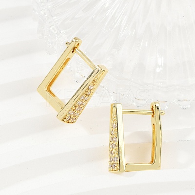 Rectangle Brass Micro Pave Clear Cubic Zirconia Hoop Earrings EJEW-L299-07G-1
