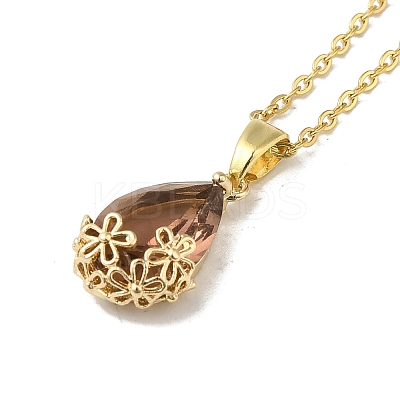 Brass Glass Pendants Necklaces NJEW-K269-09G-1