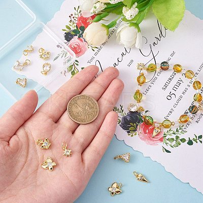 16Pcs 8 Style Brass Micro Pave Cubic Zirconia Charms KK-SZ0006-15-1