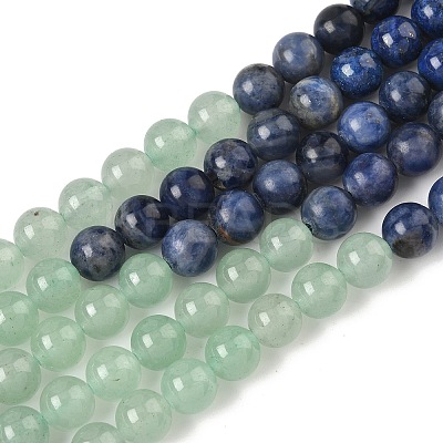 Chakra Natural Red Jasper & Yellow Jade & Green Aventurine & Tiger Eye & Sodalite & Amethyst Beads Strands X-G-NH0002-E02-6mm-1