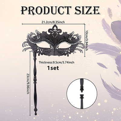 Plastic Rhinestone Masquerade Masks with Alloy Holding Stick AJEW-WH0270-891A-1