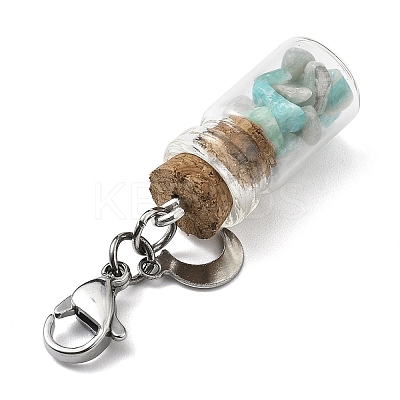 Natural Amazonite Chip inside Glass Wishing Bottle Pendant Decoration HJEW-JM03130-02-1