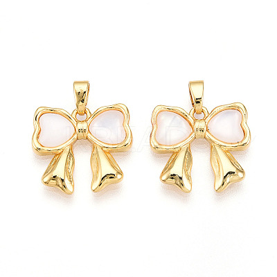 Brass Pave Natural Shell Pendants KK-N257-49G-1