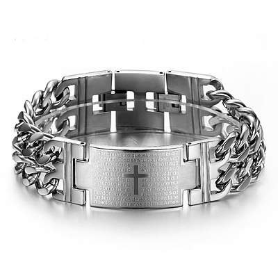Stainless Steel Rectangle with Holy Writ Link Bracelet for Men Women RELI-PW0001-042P-1