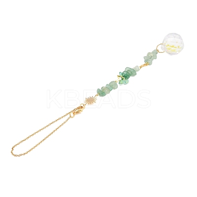 3Pcs Round Glass & Natural Amethyst & Rose Quartz & Green Aventurine Chips Hanging Suncatchers HJEW-JM04209-1