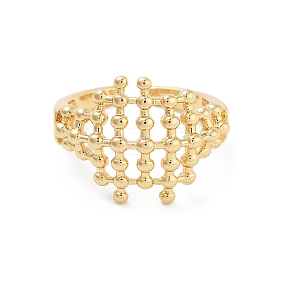 Hollow Tartan Round Brass  Open Cuff Ring for Women RJEW-Z055-05G-03-1