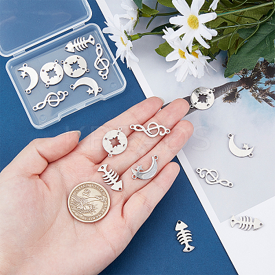16Pcs 4 Style 201 Stainless Steel Links STAS-UN0031-08-1