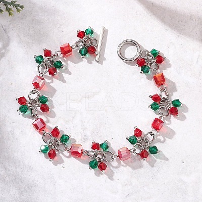 Christmas Glass Link & Charm Bracelets for Women BJEW-JB12626-1